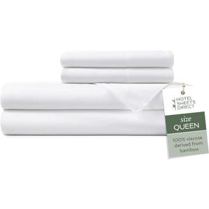 Hotel Sheets Direct 4 Piece Bed Sheet Set Queen Size, 100% Viscose Derived from Bamboo Sheets Set with 2 Pillowcases, Cooling & Breathable Luxury Bedding, MoistureWicking & Silky Soft Texture, White