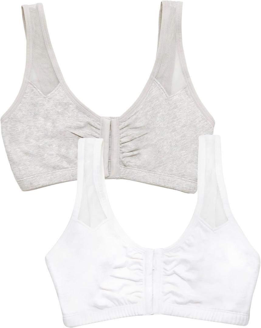Fruit of The Loom Womens Comfort Front Close Sport Bra with Mesh Straps (36, Heather Grey/White)
