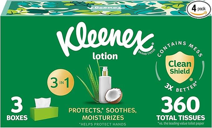 Kleenex Soothing Lotion Facial Tissues with Coconut Oil, Aloe & Vitamin E, 1 Flat Box, 120 Tissues per Box, 3-Ply (120 Total Tissues), 8 Pack