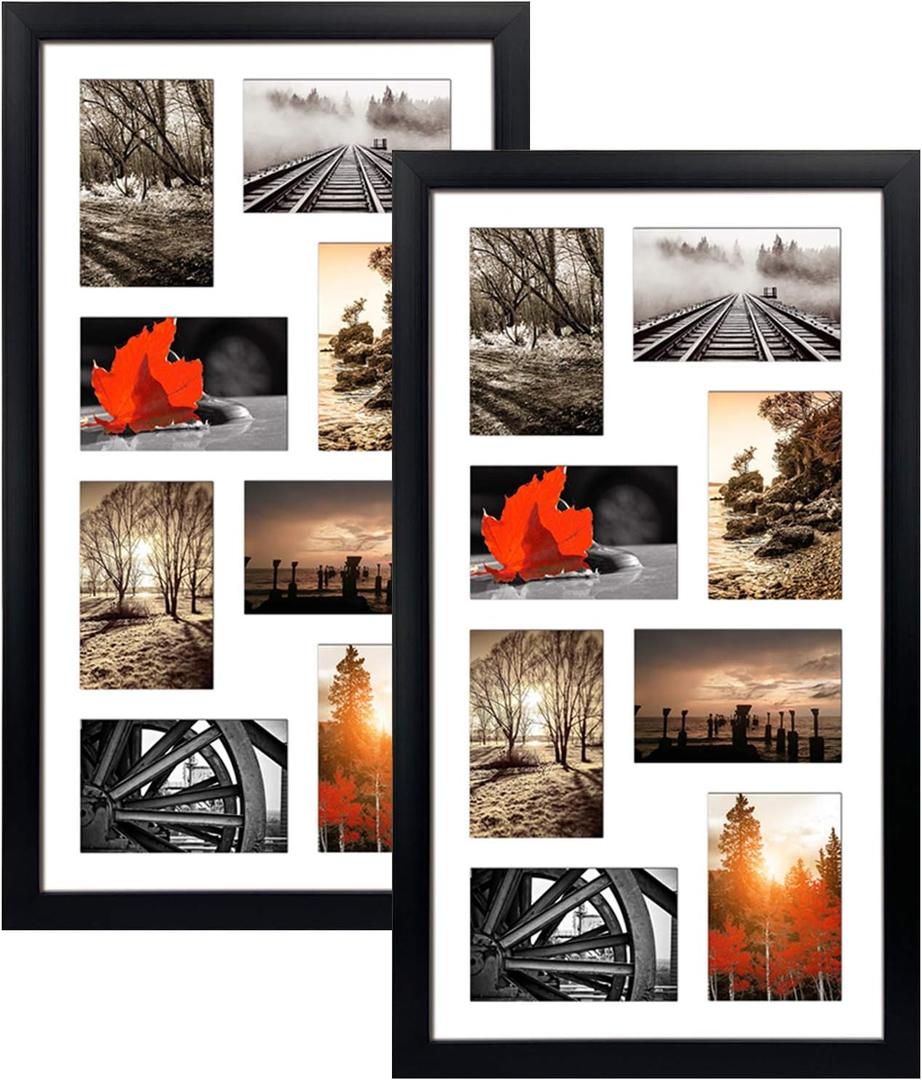 QUTREY 4x6 Black Collage Picture Frames Set of 2, 8 Openings Matted Collage Frame for 4x6 Pictures to Display 16 Multi Photos for Wall, 8 Openings-Plastic-2 Pack