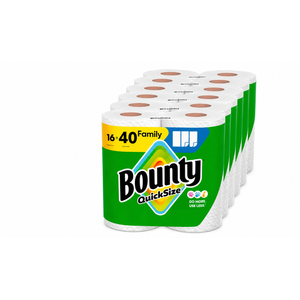 Bounty Paper Towels Quick Size, White, 16 Family Rolls = 40 Regular Rolls + Puffs Plus Lotion Facial Tissues, 8 Family Boxes, 124 Facial Tissues per Box