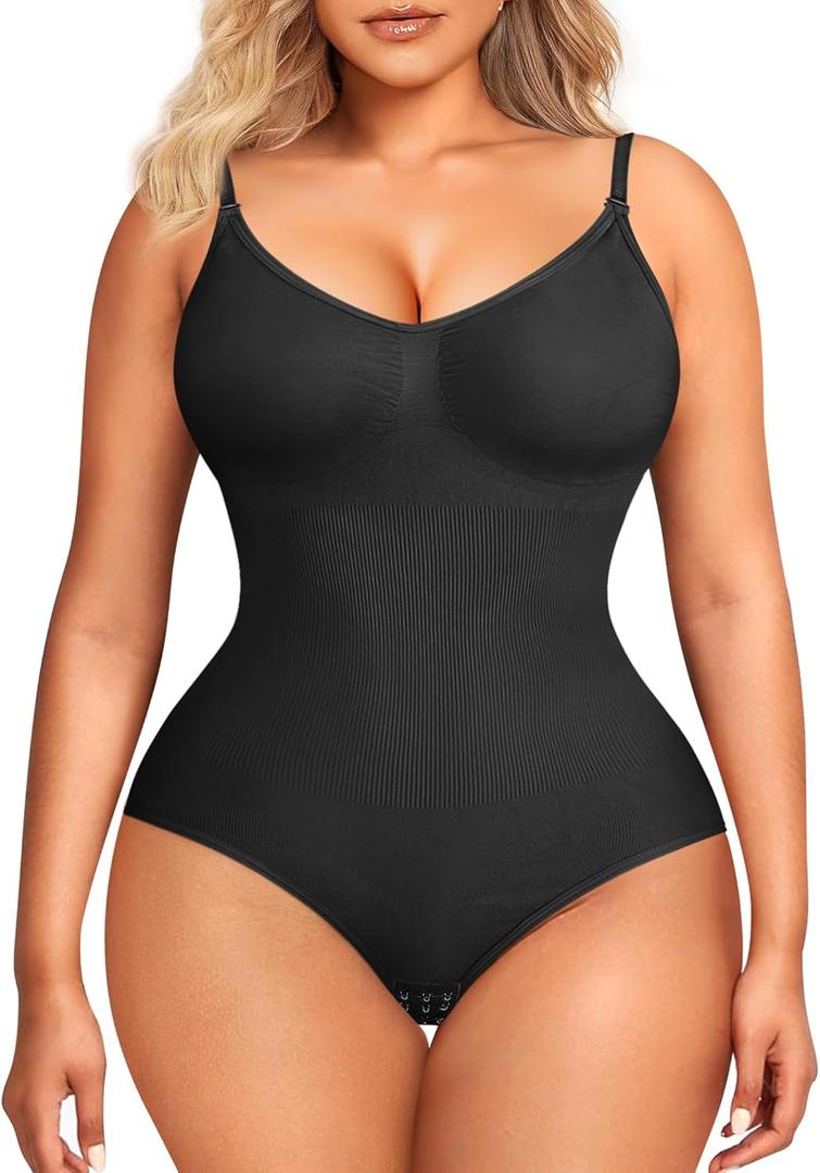 BRABIC Womens' Seamless Sleeveless V-Neck Bodysuit Shapewear Tummy Control (3X-Large/4X-Large, Black Brief)