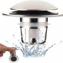 Brushed Nickel Bathroom Sink Stopper Replacement, Wellup Universal 2-in-1 Bathroom Sink Drain Stopper for 1.1~1.5 Inch Sink Drain Hole, Pop Up Sink Stopper Strainer with Hair Catcher