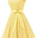 Dressystar Women Floral Lace Bridesmaid Party Dress Short Prom Dress V Neck (Yellow, Medium)