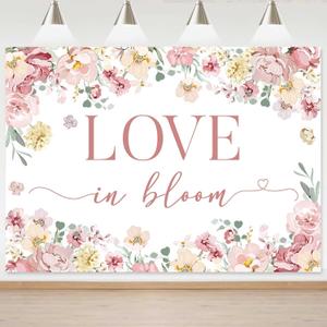 Sensfun Love in Bloom Bridal Shower Decorations Backdrop Rose Pink Wildflower Wedding Shower Background Boho Floral Engagement Banner Wedding Bachelorette Party Decorations Supplies 7x5ft