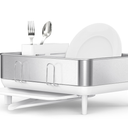 simplehuman Compact Dish Drying Rack with Stainless Steel Frame, 360 Easy Drain Swivel Spout, Utensil Holder, Anti-Residue Coating, Moisture Control Surface, Silver