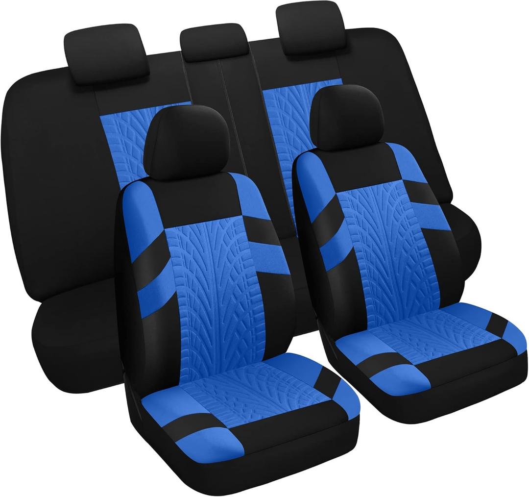Pariitadin Car Seat Covers Full Set, Washable and Breathable Premium Cloth Automotive Vehicle Seat Cover for Car Interior, Universal Fit for Most Cars, Sedan, Truck, SUV(Black/Blue)