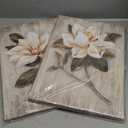 ArtSquare Magnolia Floral Canvas Wall Art: White Flower Artwork on Wood Texture Rustic Nature Blossom Painting Elegant Nature Picture Ready to Hang Prints for Bedroom Kitchen Dining Room
