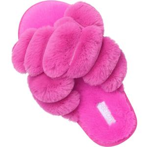 JIASUQI Women's Open Toe Slippers Fuzzy Fluffy House Slippers for Women Cozy Criss Cross Furry Slides Slippers (6-7)
