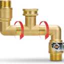 2 Way Heavy Duty Brass Garden Hose Splitter, 360° Rotatable Y Valve, Full Flow Large Ball Valve, Long Handle, Thickened Solid Brass, 3/4" GHT Thread for Outdoor Faucet, Lawn Irrigation, Car Wash