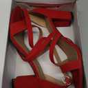 DREAM PAIRS Womens Ankle Strap Dress Pump Low Chunky Heel Sandals (9, Red/Suede)