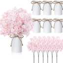 6 Set Artificial Cherry Blossom Branches with 6 Set White Metal Vases 14.17 Inches Pink Cherry Blossom Stems Faux Silk Flowers Decorative Branches for Vase Spring Summer Home Decor Indoor