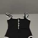 Saodimallsu Womens One Piece Swimsuit Vintage Ribbed Slimming High Cut Color Block Button Square Neck Bathing Suit (X-Small, Black)