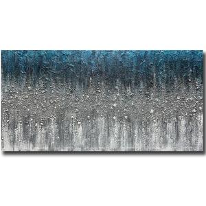 Tiancheng Art,100% Hand Painted Abstract Oil Painting on Canvas, 24 x 48 inches, Blue Gray, Wall Art for Living Room, Bedroom, Dining Room, Home Decor