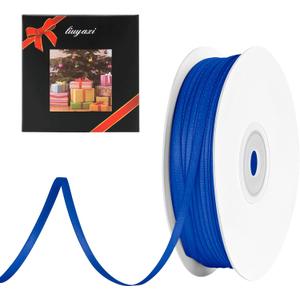 LIUYAXI Blue Double Faced Satin Ribbon, 1/8" X Continuous 100 Yards, Thin Ribbons Perfect for Gift Wrapping Wedding Invitation Card Hair Bows Tag Floral Arrangement DIY Craft