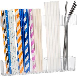 9.5 Large Acrylic Straw Holder for Cabinet Door, Reusable Straw Cabinet Organizer with Double-Sided Adhesive Tape for Kitchen Counter Cupboard (Transparent)