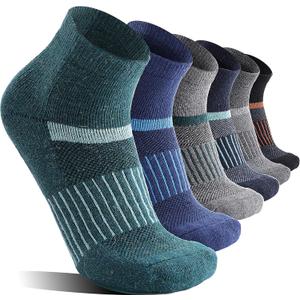 6 Pairs Merino Wool Ankle Running Hiking Socks Compression Support Breathable Thick Cushion No Show Socks for Women Men (Large, Color Mixed(quarter Socks))