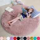 Blush Pink Fluffy Round Rug 5Ft for Bedroom, Fuzzy Plush Circle Area Rugs for Baby Kids Room Decor Aesthetic, Shaggy Circular Carpet for Teen Girls Nursery Dorm Playroom, Cute Dusty Rose Mauve Rug