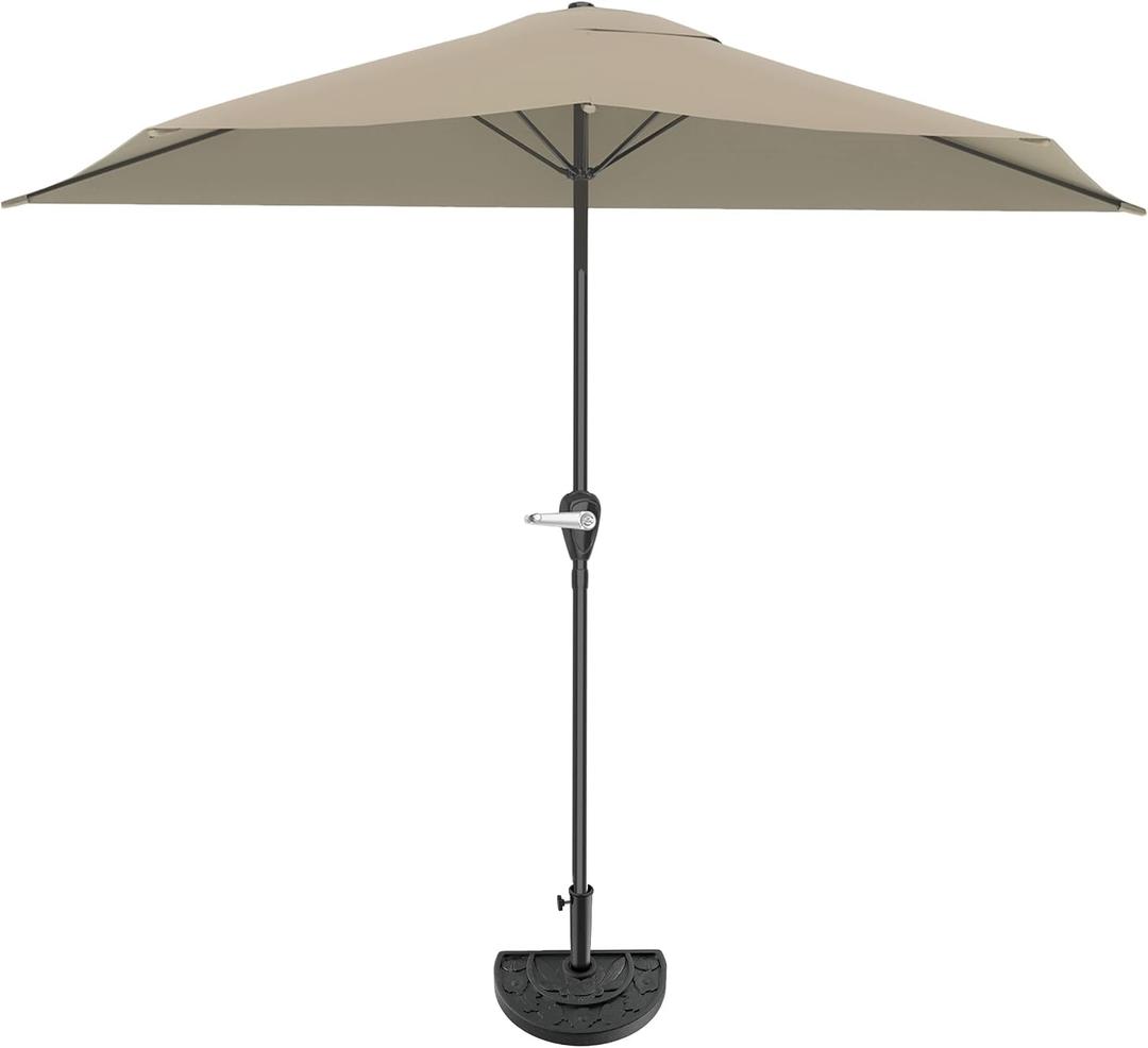 Half Umbrella Outdoor Patio Shade - 9 ft Patio Umbrella with Easy Crank and 20lb Weighted Base - Small Canopy for Balcony, Table, or Deck by Pure Garden (Sand)
