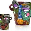 Abstract Face Planters Pots - Whimsical Hand-Painted Ceramic Face Pot for Succulents, Unique Planters for Indoor Garden Decor, Artistic Home & Office Desk Decoration（1small& 1 big）