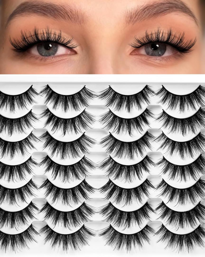 Losha Eyelashes Natural Look Faux Mink Lashes Pack Handmade Fluffy False Eyelashes 14 Pairs Cat Eye Lashes (54)