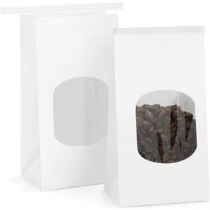 BagDream Bakery Kraft Paper Bags with Window - 50Pcs, 3.54x2.36x6.7 Inches, Tin Tie Tab Lock, White, Cookie, Coffee, Treat, Popcorn