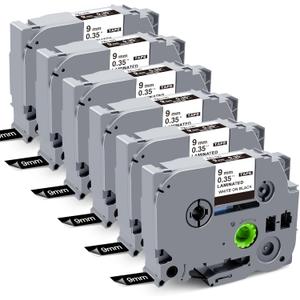 9mm 0.35" Laminated Black Label Tape Relpacement for Brother P-Touch TZe-325 Compatible with Brother P Touch Label Maker PT-H110 PT-D202 PT-D210, Black on White, 3/8 Inch x 26.2 Feet, 6 Pack