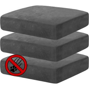 MAXIJIN Velvet Stretch Cushion Covers Fitted Couch Cushion Slipcovers Sofa Seat Cushion Covers for Individual Cushions with Elastic Bottom (3 Piece Sofa Seat Slipcovers, Gray)
