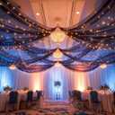 6 Panels Black Ceiling Drapes with Lights for Weddings Tent Draping 5ftx30ft Wedding Photo Backgrounds Sheer Curtains Tulle Ceiling Drapery Wedding Decorations for Party Ceremony Stage Swag