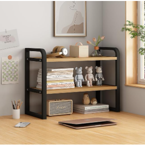 Office Desk Shelf Organizer, Wood Desktop Bookshelf Supplies Storage Rack, Shelf for Top of Desk and Dresser and Cubicle Decor Aesthetic Bookshelf