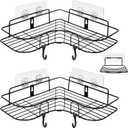 ADORAMOUR Corner Shower Caddy Set -2 Pack Bathroom Organizer with Soap Dish, Adhesive Storage Rack for Toiletries, Shower Shelf Drill-Free or Drilling Install Options Shampoo Holder, Black