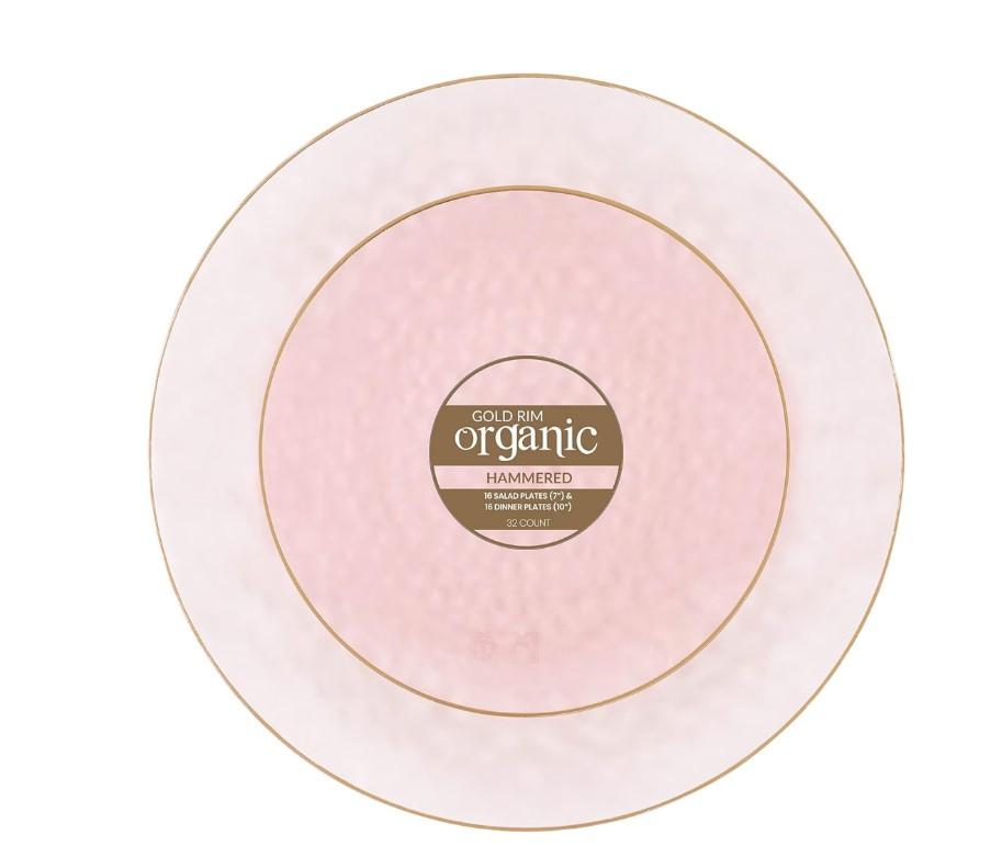 Organic Hammered Pink Gold Rim Collection 7"+10" Case of 128 (4 packs x 32)