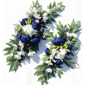 Wedding Arch Flowers, 2pcs Eucalyptus Leaves Corner Peony Floral Swags, Artificial Greenery Flower for Sheer Drapes, Wedding Chair, Arbor, Wedding Ceremony and Reception Arrangement Decoration (Royal Blue)