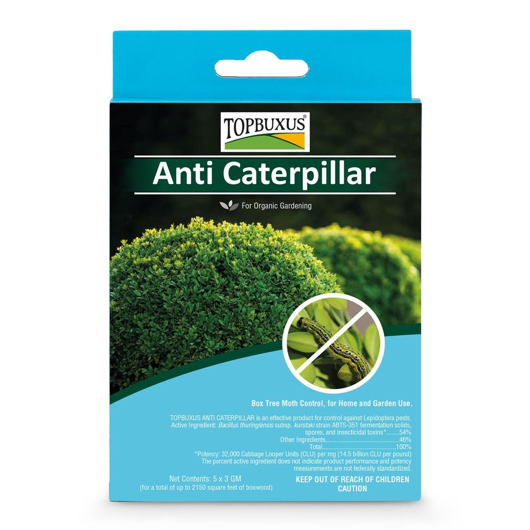 TOPBUXUS Boxwood Anti Caterpillar (BTK) - Organic Control for Box Tree Moth - Covers 2,150 sq ft of Boxwood Foliage