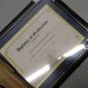 GraduationMall 11x19 Black Diploma and Photo Frame for 8.5x11 Certificate,5x7 Picture,Tempered Glass,Navy Blue over Gold Double Mat