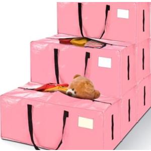 AdeaBag 12 Pack Extra Large Moving Bags, Heavy Duty Packing Bags with Zippers and Handles for Space Saving, Clothes Storage, College Essentials, Travel, Pink