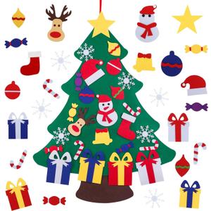 JIALWEN Felt Christmas Tree for Toddlers Kids Wall with 26pcs Detachable Ornaments DIY Set, Wall Hanging Xmas Gifts Christmas Party Decorations