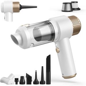 Car Vacuum Cleaner, 16000PA Mini Car Vacuum Cordless Powerful, 7 in 1 Portable Handheld Vacuum Cordless with LED Light, Dual Filters, One-Touch Empty for Pet Hair, Home, Office (White)