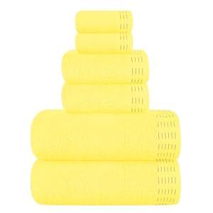 Ultra Soft 6 Pack Cotton Towel Set, Contains 2 Bath Towels 28x55 inch, 2 Hand Towels 16x24 inch & 2 Wash Coths 12x12 inch, Ideal Everyday use, Compact & Lightweight - Yellow  Ultra Soft 6 Pack Cotton Towel Set, Contains 2 Bath Towels 28x55 inch, 2 Hand Towels 16x24 inch & 2 Wash Coths 12x12 inch, Ideal Everyday use, Compact & Lightweight - Yellow