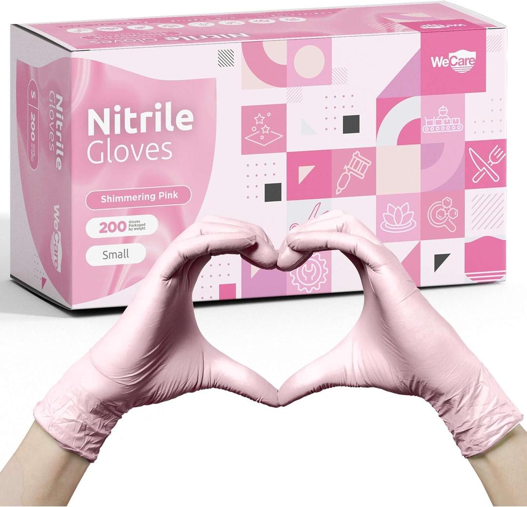 WECARE Pink Disposable Nitrile Gloves - Powder and Latex Free - Non-Sterile - Food Safe