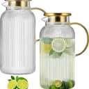 2 PACK Glass Pitcher with Lid, 84oz/2.5L Liter Classic Vertical Stripes Water Pitcher,Glass Water Carafe for Cold Brew, Coffee, Lemonade, Iced Tea,Sun Tea, Beverage, Heat Resistant (Clear)