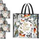 NymphFable 5 Pack Reusable Shopping Bags Colorful Butterflies Washable Grocery Bags Fabric Tote Bag
