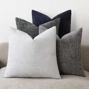 18x18 Chenille Throw Pillow Covers, Pack of 4, Neutral Navy/Grey Series