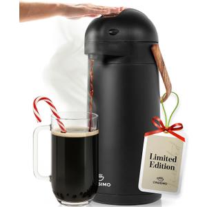 Thermal Coffee Carafe 102Oz w/ Wood Trim, Keeps Coffee Hot for 12Hrs & Cold for 36Hrs-Premium Stainless Steel Carafe for Hot Liquids, Easy One-Handed Dispensing for Office, Home, Party, Durable Airpot