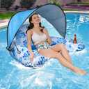 MorTime Pool Float Chair with Canopy Cup Holder for Adults, 47.2 x 37.4 Inches Inflatable Water Pool Lounge Raft Pool Floating Chair with Ergonomic Headrest for Swimming Pool Summer Beach Party