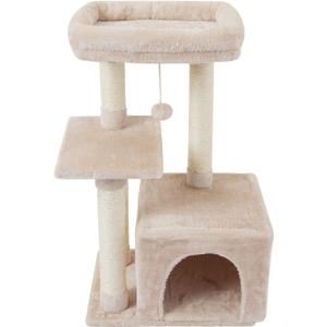 PEQULTI Cat Tree C
at Tower for Indoor Cats with Private Cozy Cat Condo, Natural Sisal Scratching Posts and Plush Pompom for Small Cats,Beige