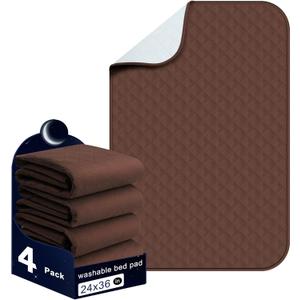 Bed Pads Washable Waterproof 24x36 Inch (4 Pack), Washable Bed Pads for Incontinence, Bed Wetting, and Pet Protection, Brown Ideal for Elderly, Adults, Kids and Pets