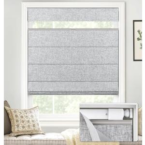 LazBlinds No Tools No Drill TDBU Cordless Roman Shades for Window, Thermal Insulated UV Blocking, 100% Blackout Fabric Blinds for Bedroom & Living Room, 22" W x 64" H, Blackout - Grey