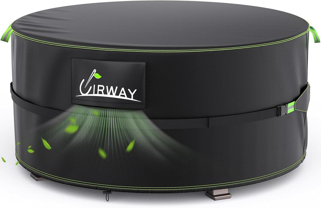 UIRWAY Fire Pit Cover 44 Inch Round, Waterproof Outdoor Fire Pit Cover, 600D Heavy Duty Oxford Fabric Firepit Cover with PVC Coating, Strong Tear & Windproof Patio Fire Pit Table Cover, Black