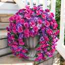 Hibiscus Artificial Fake Hanging Flowers Plants for Outdoor Spring Decoration, 2PCS UV Resistant Faux Hibiscus Silk Flowers Realistic Look Real for Planters Outside Porch Patio Yard, Violet Fuchsia